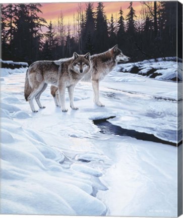 Framed Wolves At Sunset Print
