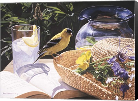 Framed Goldfinch On Straw Hat Print
