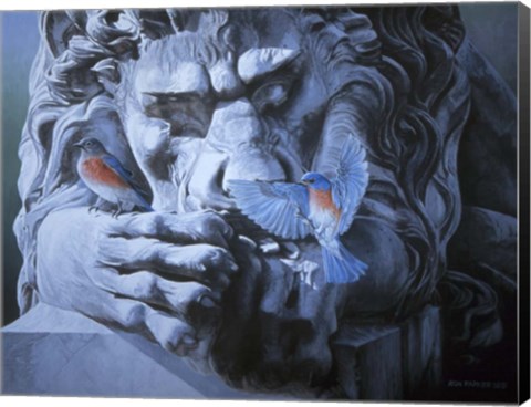 Framed Bluebirds Landing On Lion Print