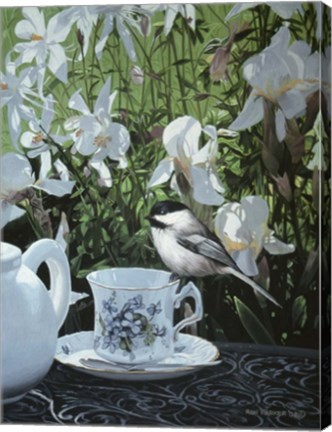 Framed Chickadee And Teacup Print