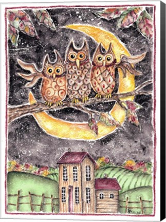 Framed Three Owl Halloween Print