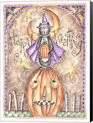 Framed Cat on Pumpkin Print