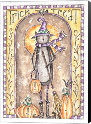 Framed Trick or Treat Cat Witch Print