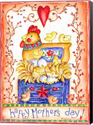 Framed Happy Mothers Day Hen with Chicks Print