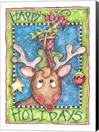 Framed Happy Holidays Reindeer Print