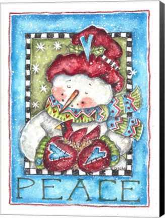 Framed Peace Snowman and Cardinal Print