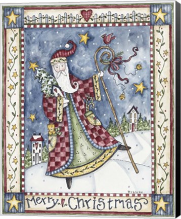 Framed Folk Santa - Merry Christmas Print