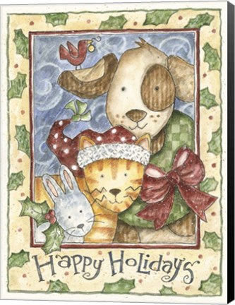 Framed Happy Holidays - Dog, Cat Print