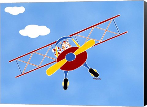 Framed Cat In A Bi-Plane Print