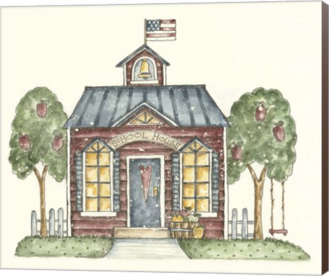 Framed Schoolhouse With Flag Print