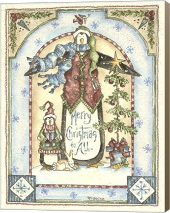 Framed Merry Christmas To All Penguins Print