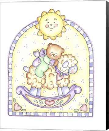 Framed Teddy Bear On Lamb Rocker Print