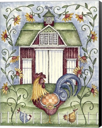 Framed Rooster &amp; Rasche Barn 300 Print