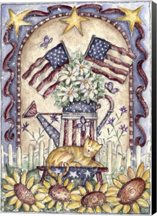 Framed Garden Cat and Flags Print