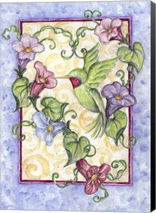 Framed Hummingbird with Trumpet Flowers Print