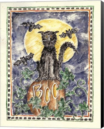 Framed BOO Cat on Pumpkin Print