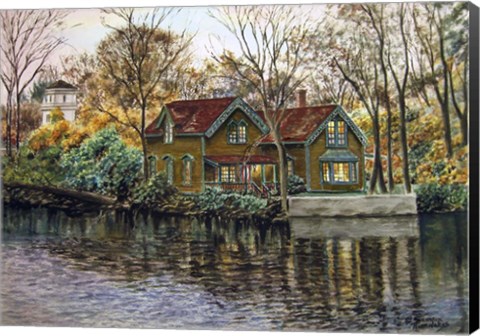 Framed Northville Victorian By Lake Print