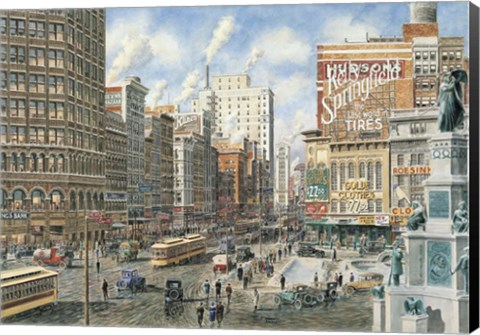 Framed Detroit Looking North On Woodward Print
