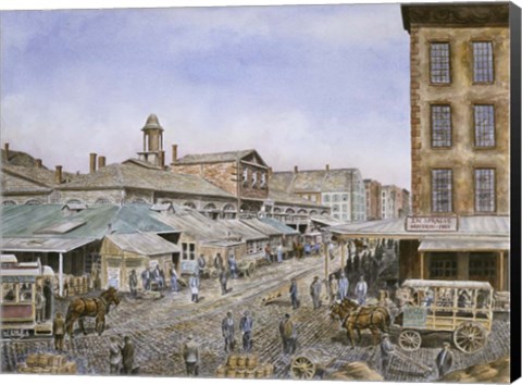 Framed Fulton Market,  NYC.1876 Print