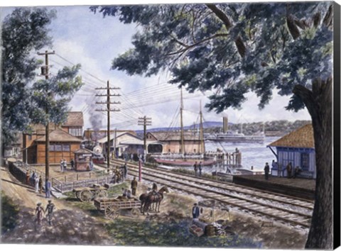 Framed Steam Along Hudson Print