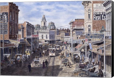Framed Rush Hour, Los Angeles, Spring St. Looking North Print