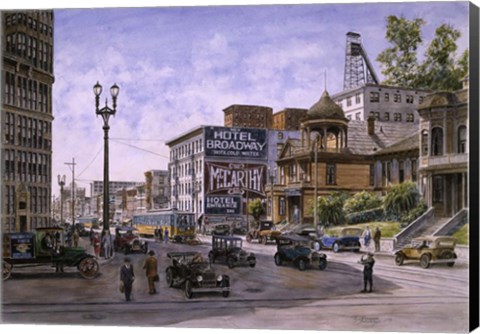 Framed Los Angeles,  Temple &amp; Broadway Print