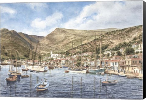 Framed Greek Seaport Town Print