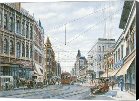 Framed Looking South Of Spring St. Print