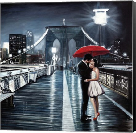 Framed Kissing on Brooklyn Bridge Print