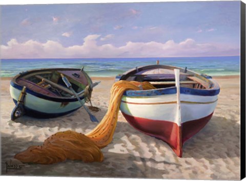 Framed Barche sulla Spiaggia Print