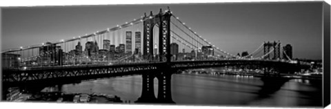 Framed Manhattan Bridge and Skyline BW Print