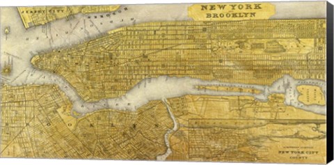 Framed Gilded Map of NYC Print