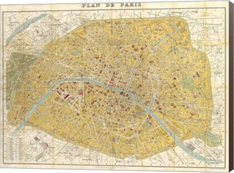 Framed Gilded Map of Paris Print