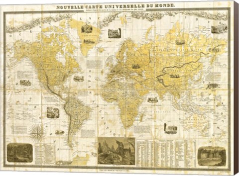 Framed Gilded 1859 Map of the World Print