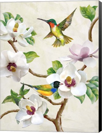 Framed Magnolia and Birds Print