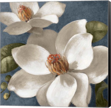 Framed Magnolias on Blue I Print