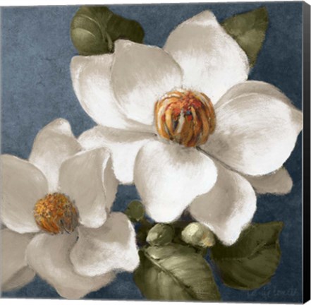 Framed Magnolias on Blue II Print