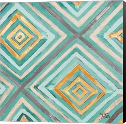 Framed Coastal Ikat with Gold I Print