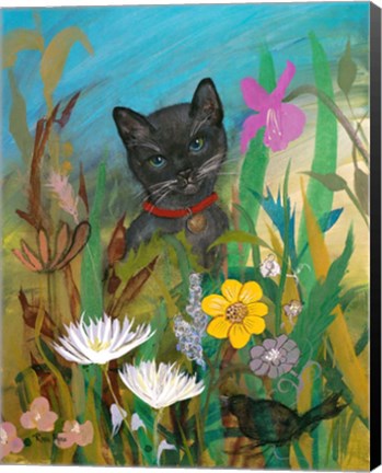 Framed Cat in the Garden Print