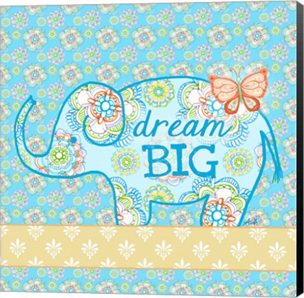 Framed Blue Elephant I - Dream Big Print