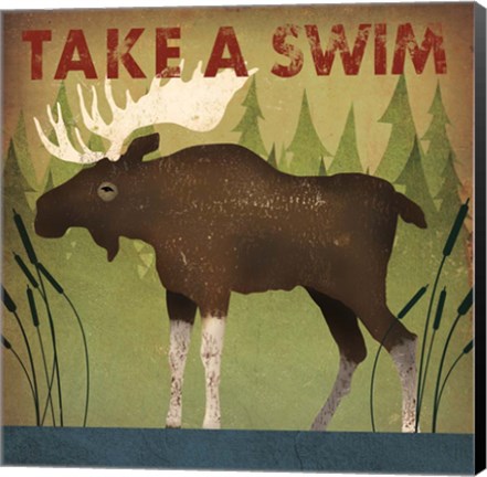 Framed Take a Swim Moose Print