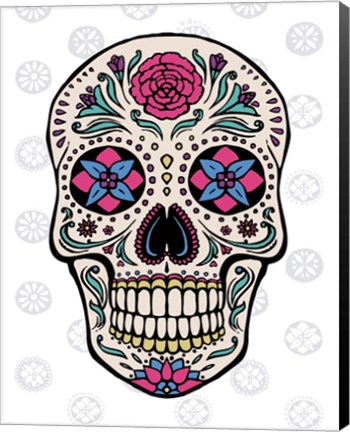 Framed Sugar Skull on Gray Print