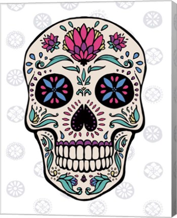 Framed Sugar Skull II on Gray Print