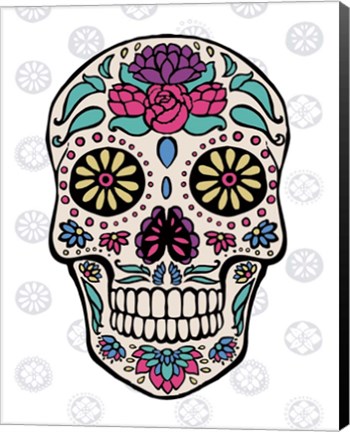 Framed Sugar Skull III on Gray Print