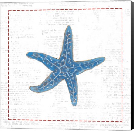 Framed Navy Starfish on Newsprint with Red Print