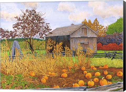 Framed Pumpkins And Cornstalks Print