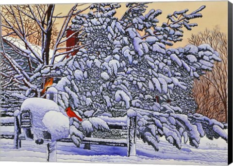 Framed Cardinals At The Mailbox Print