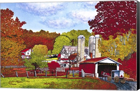 Framed Covered Bridge And Buggy, Lancaster Co, Pa Print
