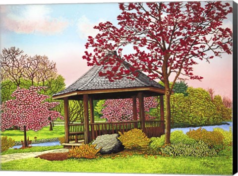 Framed Green Lake Gazebo, Orchard Park, Ny Print