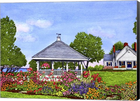 Framed Lakeshore Gazebo, Derby Ny Print